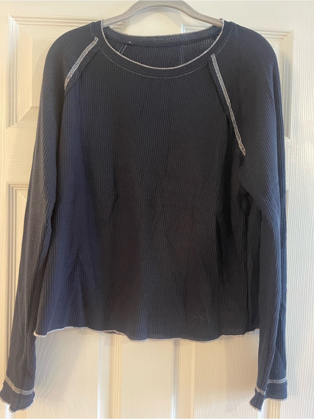ASVIVID Women's Dark Blue Waffle Knit Long-Sleeve Tee
